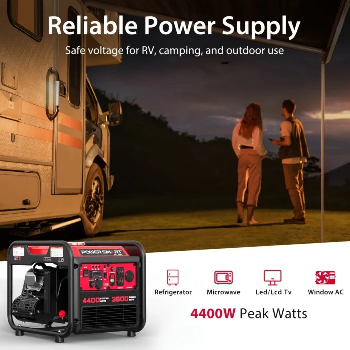 PowerSmart 4400W Portable Generator with Inverter Technology, RV Ready 30A Outlet, Gas Powered, Lightweight & Quiet for Home Use - Image 4