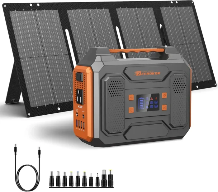 Portable Solar Generator, 110V Pure Sine Wave 280Wh Lithium Battery Pack for Home Use RV Van Outdoor Camping-Orange - Image 1